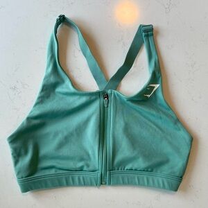 Gymshark Green Racerback Sports Bra with Front Zipper